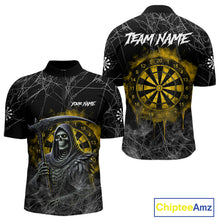 Load image into Gallery viewer, Black And Yellow Smoke Grim Reaper Dart Shirts For Men Custom Halloween Darts Jersey Outfit TDM4591