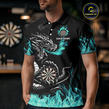 Load image into Gallery viewer, Personalized Turquoise Flaming Dragon Darts Shirt For Men Custom Darts Team Jersey Polo &amp; 1/4 Zip TDM4592