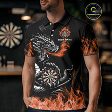 Load image into Gallery viewer, Personalized Orange Flaming Dragon Darts Shirt For Men Custom Darts Team Jersey Polo &amp; Quarter Zip TDM4593