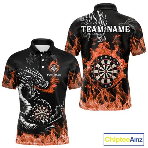 Personalized Orange Flaming Dragon Darts Shirt For Men Custom Darts Team Jersey Polo & Quarter Zip TDM4593