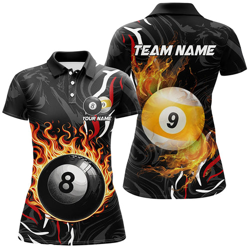 Personalized 8 Ball & 9 Ball Fire Flame Women Billiard Shirts, 3D Billiard Jerseys For Team Pooler TDM2504