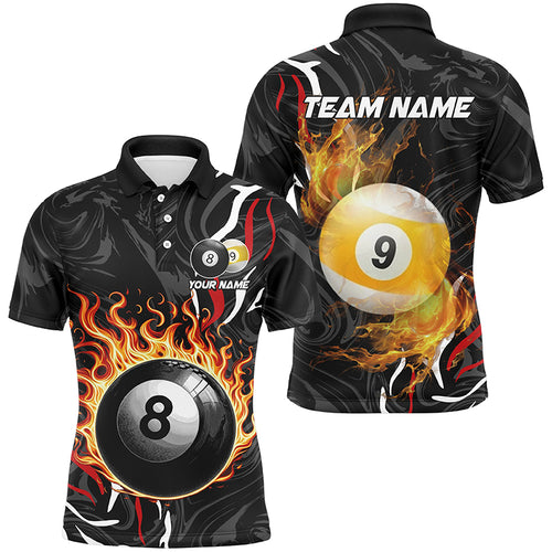 Personalized 8 Ball & 9 Ball Fire Flame Men Billiard Shirts, 3D Billiard Jerseys For Team Pooler TDM2504