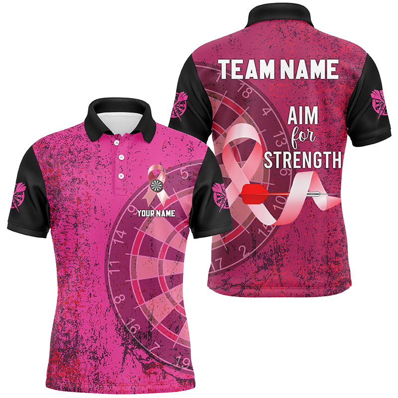 Pink Ribbon Aim For Strength Custom Darts Shirts For Men, Breast Cancer Pink Darts Team Jerseys TDM2508