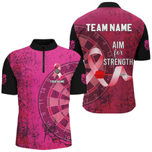 Load image into Gallery viewer, Pink Ribbon Aim For Strength Custom Darts Shirts For Men, Breast Cancer Pink Darts Team Jerseys TDM2508