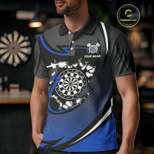 Load image into Gallery viewer, Funny Crack Dartboard Blue Darts Polo &amp; Quarter Zip Custom Darts Shirt For Men Darts Team Jersey TDM5007