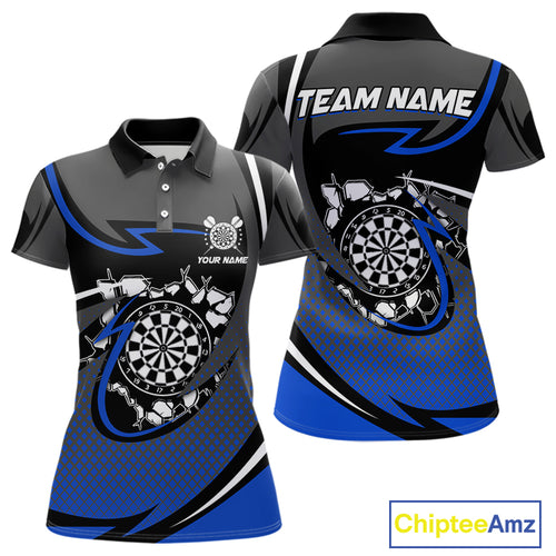 Funny Crack Dartboard Blue Darts Polo & Quarter Zip Custom Darts Shirt For Women Darts Team Jersey TDM5007