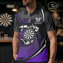 Load image into Gallery viewer, Funny Crack Dartboard Purple Darts Polo &amp; Quarter Zip Custom Darts Shirt For Men Darts Team Jersey TDM5008