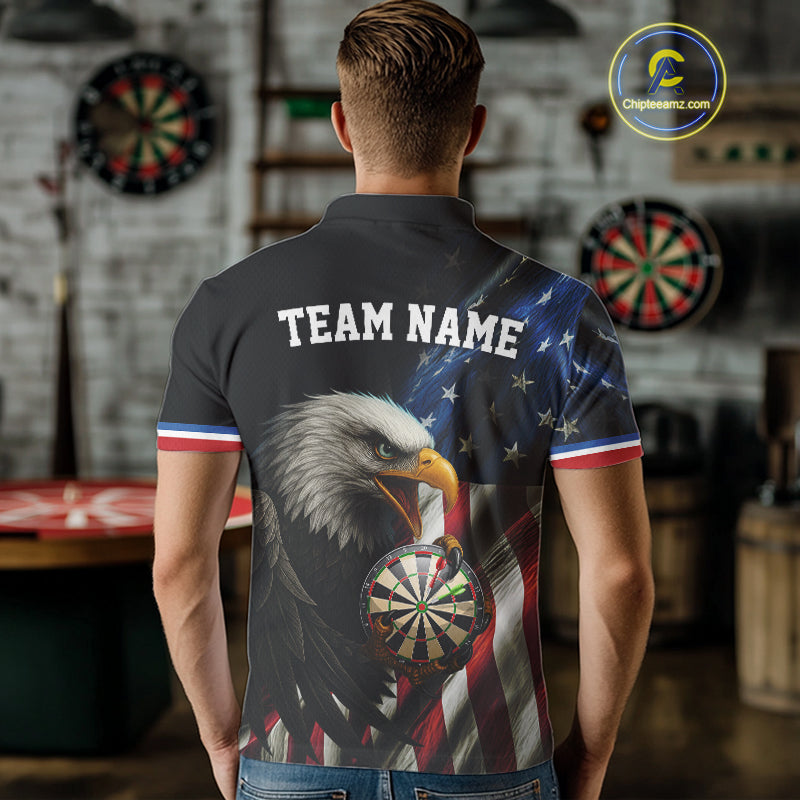 American Flag Eagle Darts Shirt For Men Custom Patriotic Darts Jersey Team Polo & Quarter Zip TDM5012