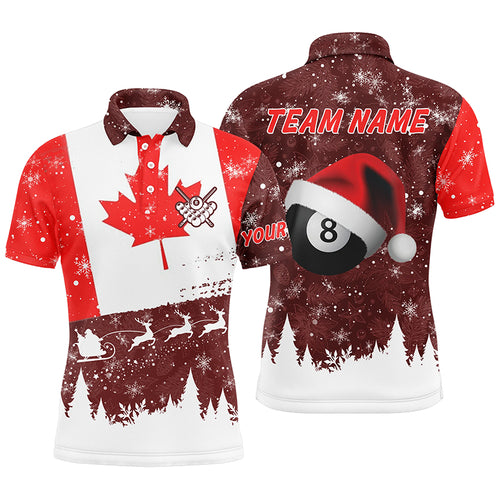Funny Christmas Canadian Flag Custom Billiard Men Polo Shirts, Canada Flag Pool Shirts For Patriot TDM0584