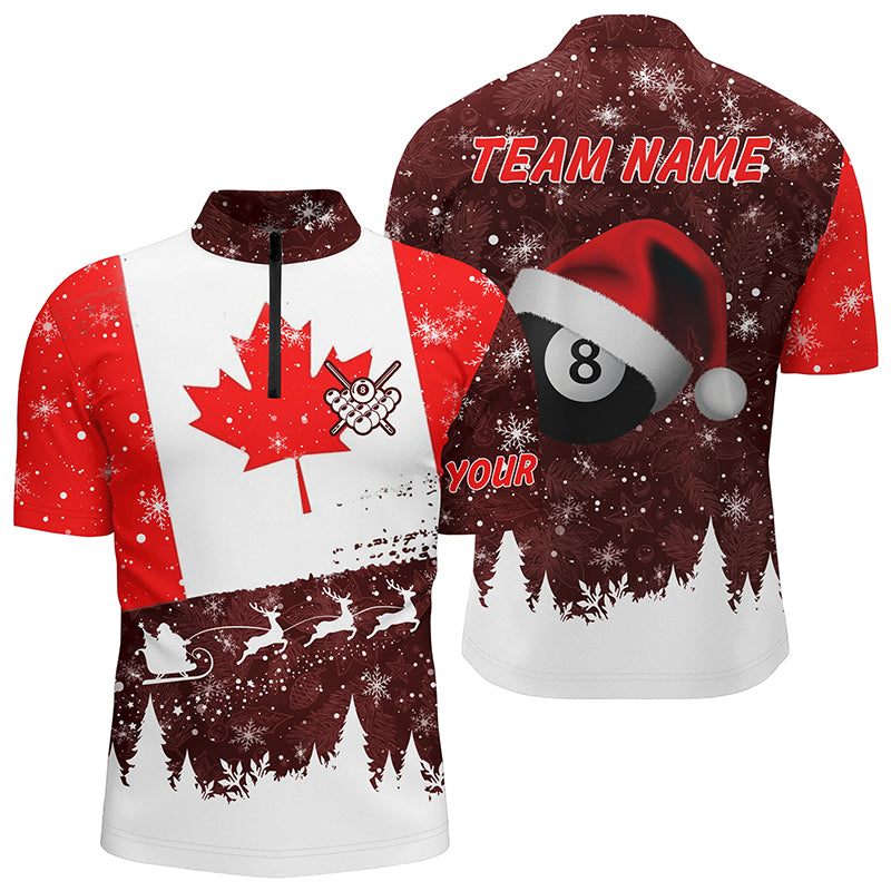 Funny Christmas Canadian Flag Custom Billiard Men Quarter-Zip Shirts For Patriotic Player TDM0584
