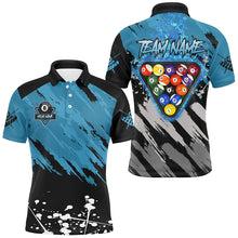 Load image into Gallery viewer, Personalized Blue Billiard Ball 8 Burning Rack Polo &amp; Quarter-Zip Shirts For Men, Billiard Jerseys TDM3002