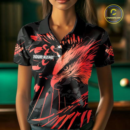 Custom Red And Black 8 Ball Pool Eagle Paint Billiard Shirts For Women Team League Billiard Jersey TDM5474