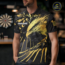 Load image into Gallery viewer, Black And Gold Custom Eagle Paint Darts Shirt For Men, Darts League Jersey Team Polo &amp; 1/4 Zip TDM5475