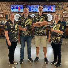 Load image into Gallery viewer, Black And Gold Custom Eagle Paint Darts Shirt For Men, Darts League Jersey Team Polo &amp; 1/4 Zip TDM5475