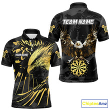 Load image into Gallery viewer, Black And Gold Custom Eagle Paint Darts Shirt For Men, Darts League Jersey Team Polo &amp; 1/4 Zip TDM5475