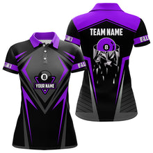 Load image into Gallery viewer, Black And Purple 8 Ball Pool Billiard Jerseys For Women Custom Polo &amp; Quarter Zip Billiard Team Shirt TDM3437