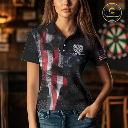 Smoke American Flag Dart Shirt with pocket Custom Patriotic Women Dart Jersey TDM3577