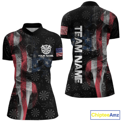 Smoke American Flag Dart Shirt with pocket Custom Patriotic Women Dart Jersey TDM3577