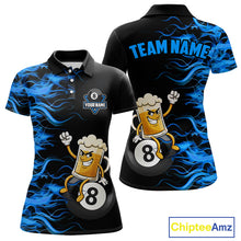 Load image into Gallery viewer, Blue Flaming Funny Beer 8 Ball Billiard Shirt For Women Custom Pool Team Jersey Polo &amp; 1/4 Zip TDM5937