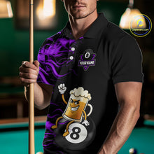Load image into Gallery viewer, Purple Flaming Funny Beer 8 Ball Billiard Shirt For Men Custom Pool Team Jersey Polo &amp; 1/4 Zip TDM5938