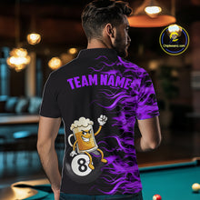 Load image into Gallery viewer, Purple Flaming Funny Beer 8 Ball Billiard Shirt For Men Custom Pool Team Jersey Polo &amp; 1/4 Zip TDM5938
