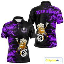 Load image into Gallery viewer, Purple Flaming Funny Beer 8 Ball Billiard Shirt For Men Custom Pool Team Jersey Polo &amp; 1/4 Zip TDM5938