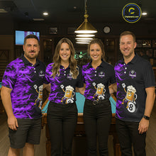 Load image into Gallery viewer, Purple Flaming Funny Beer 8 Ball Billiard Shirt For Men Custom Pool Team Jersey Polo &amp; 1/4 Zip TDM5938