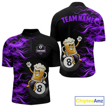 Load image into Gallery viewer, Purple Flaming Funny Beer 8 Ball Billiard Shirt For Men Custom Pool Team Jersey Polo &amp; 1/4 Zip TDM5938