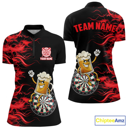 Red Flaming Dartboard Funny Beer Darts Shirt For Women Custom Darts Jersey Team Polo & 1/4 Zip TDM5939