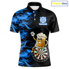 Load image into Gallery viewer, Blue Flaming Dartboard Funny Beer Darts Shirt For Men Custom Darts Jersey Team Polo &amp; 1/4 Zip TDM5940