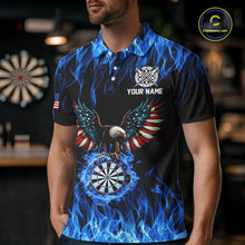 Load image into Gallery viewer, Blue Flaming American Flag Eagle Darts Shirt For Men Custom Darts Jersey Team Polo &amp; 1/4 Zip TDM5941