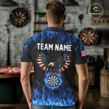 Load image into Gallery viewer, Blue Flaming American Flag Eagle Darts Shirt For Men Custom Darts Jersey Team Polo &amp; 1/4 Zip TDM5941