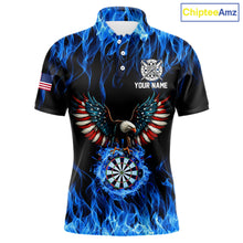 Load image into Gallery viewer, Blue Flaming American Flag Eagle Darts Shirt For Men Custom Darts Jersey Team Polo &amp; 1/4 Zip TDM5941
