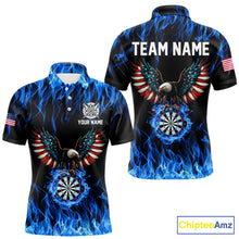 Load image into Gallery viewer, Blue Flaming American Flag Eagle Darts Shirt For Men Custom Darts Jersey Team Polo &amp; 1/4 Zip TDM5941