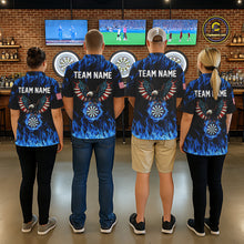 Load image into Gallery viewer, Blue Flaming American Flag Eagle Darts Shirt For Men Custom Darts Jersey Team Polo &amp; 1/4 Zip TDM5941
