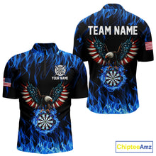 Load image into Gallery viewer, Blue Flaming American Flag Eagle Darts Shirt For Men Custom Darts Jersey Team Polo &amp; 1/4 Zip TDM5941