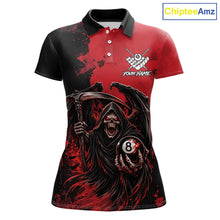 Load image into Gallery viewer, Red Grim Reaper 8 Ball Billiard Shirt For Women Custom Skull Pool Team Jersey Polo &amp; 1/4 Zip TDM6102