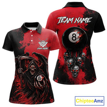 Load image into Gallery viewer, Red Grim Reaper 8 Ball Billiard Shirt For Women Custom Skull Pool Team Jersey Polo &amp; 1/4 Zip TDM6102