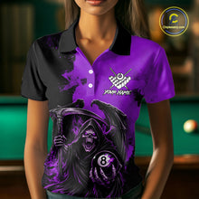 Load image into Gallery viewer, Purple Grim Reaper 8 Ball Billiard Shirt For Women Custom Skull Pool Team Jersey Polo &amp; 1/4 Zip TDM6104