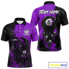 Load image into Gallery viewer, Purple Grim Reaper 8 Ball Billiard Shirt For Men Custom Skull Pool Team Jersey Polo &amp; 1/4 Zip TDM6104