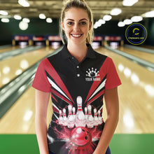 Load image into Gallery viewer, Black And Red Bowling Jersey For Women Custom Strike Lightning Bowling Team Jersey Polo &amp; 1/4 Zip TDM6357