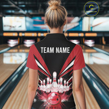 Load image into Gallery viewer, Black And Red Bowling Jersey For Women Custom Strike Lightning Bowling Team Jersey Polo &amp; 1/4 Zip TDM6357