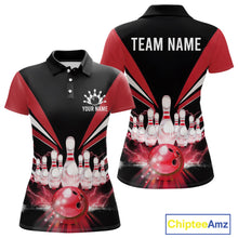 Load image into Gallery viewer, Black And Red Bowling Jersey For Women Custom Strike Lightning Bowling Team Jersey Polo &amp; 1/4 Zip TDM6357