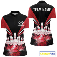 Load image into Gallery viewer, Black And Red Bowling Jersey For Women Custom Strike Lightning Bowling Team Jersey Polo &amp; 1/4 Zip TDM6357
