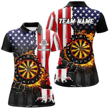 Load image into Gallery viewer, American Flag Darts Board Fire Flame Break Glass Custom Women Darts Shirts, Patriotic Darts Jerseys TDM1830