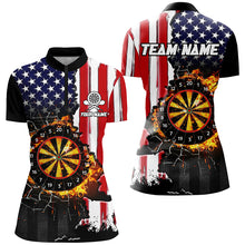Load image into Gallery viewer, American Flag Darts Board Fire Flame Break Glass Custom Women Darts Shirts, Patriotic Darts Jerseys TDM1830