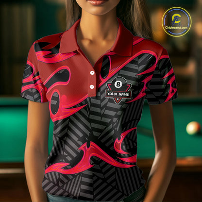 Personalized Red And Black 8 Ball Billiards Pool Shirts For Women Custom Billiard Team Jerseys TDM4199
