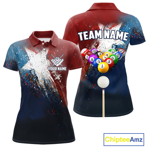 Personalized Grunge Texas Flag Billiard Shirt For Women Custom Patriotic Pool Team Jerseys TDM4201