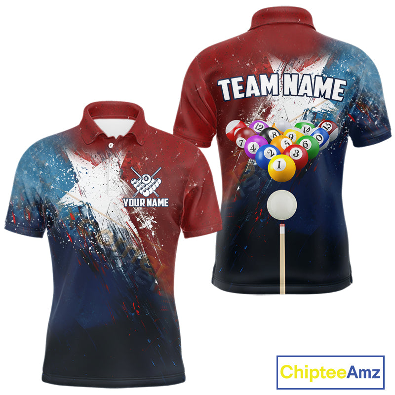 Personalized Grunge Texas Flag Billiard Shirt For Men Custom Patriotic Pool Team Jerseys TDM4201