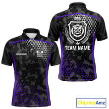 Load image into Gallery viewer, Black Purple Camo Darts Shirt With Pocket Option For Men Custom Dart Jersey TDM4365